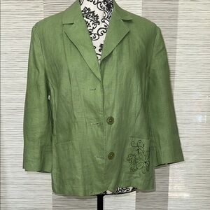 JM Collection Woman 3/4 Sleeve Green Linen Blazer Sz.‎ 8